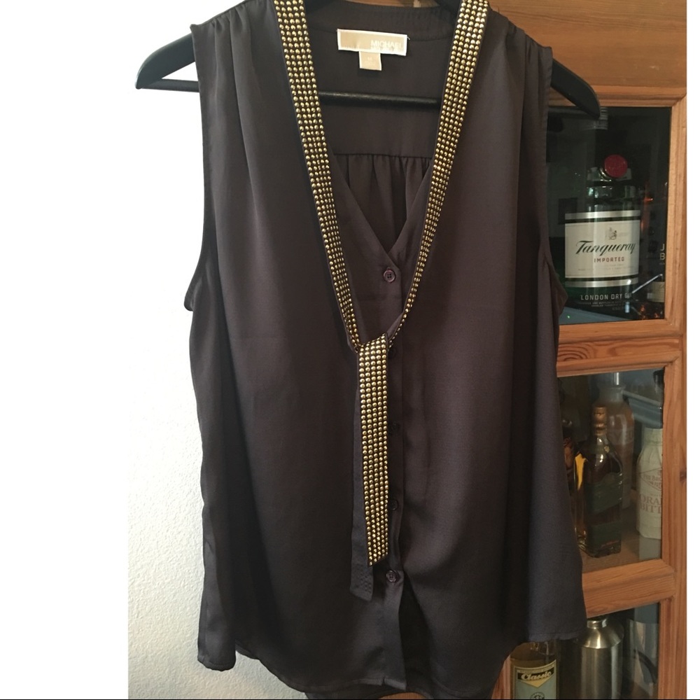 Michael Kors Sleeveless Top with Beaded Tie